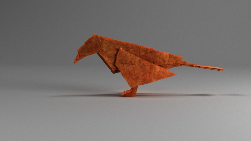 3D Animation Origami Bird Made From Leaves