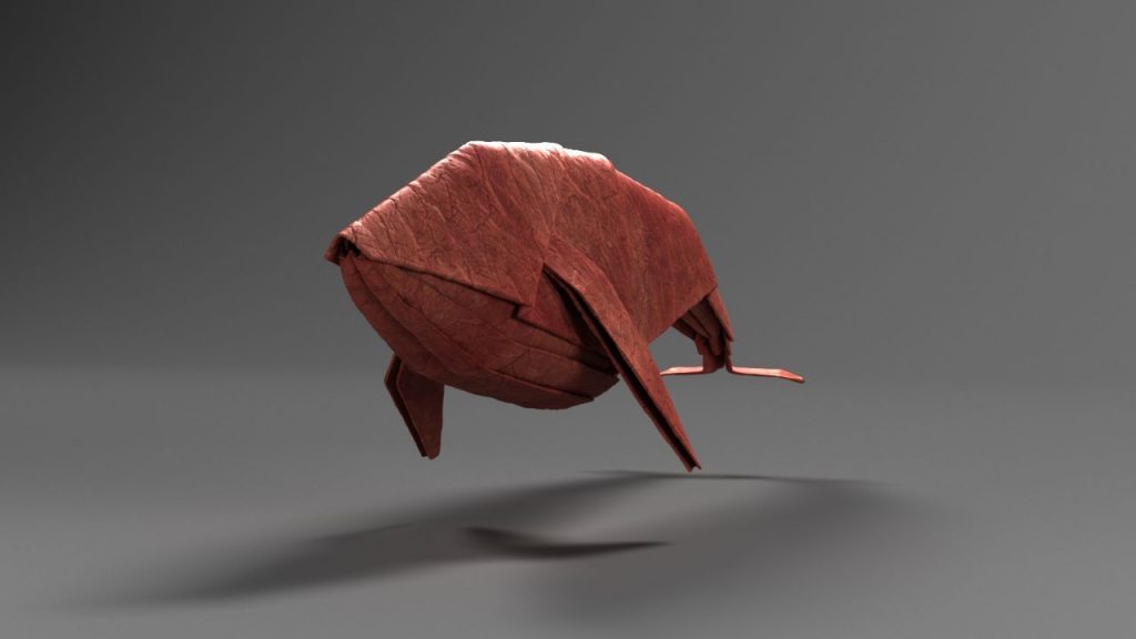 3D Animation Origami Whale Made From Leaves