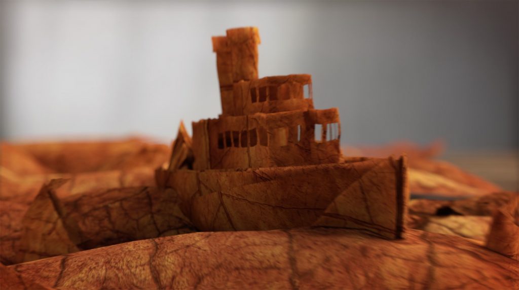 3D Animation Origami Boat made from leaf